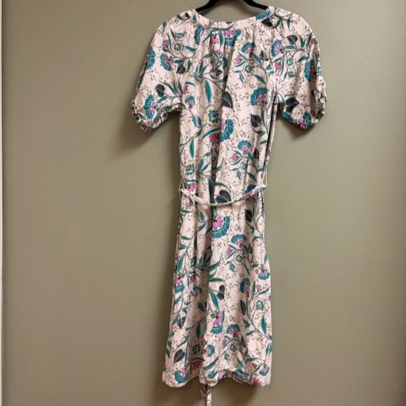 LOFT Womens Midi Dress Size M Linen Floral V-Neck Puff Sleeve Cottagecore Praire - Picture 5 of 10